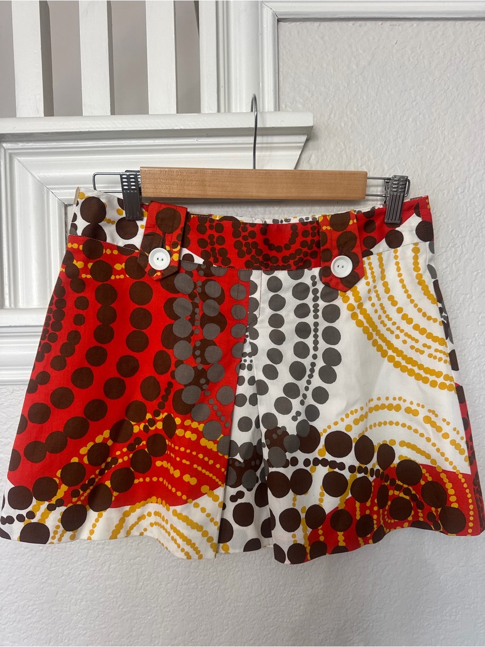 Trina Turk Red Multi-Color Dot Print A-Line Skort